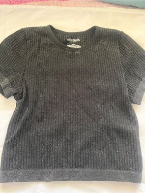 wild fable Black Metallic Ribbed Short-Sleeve Knit Tee